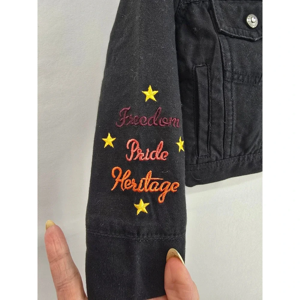 Harley-Davidson Girls Black Poplin Jacket Ribbed Collar Embroidered‎ 2T NWT